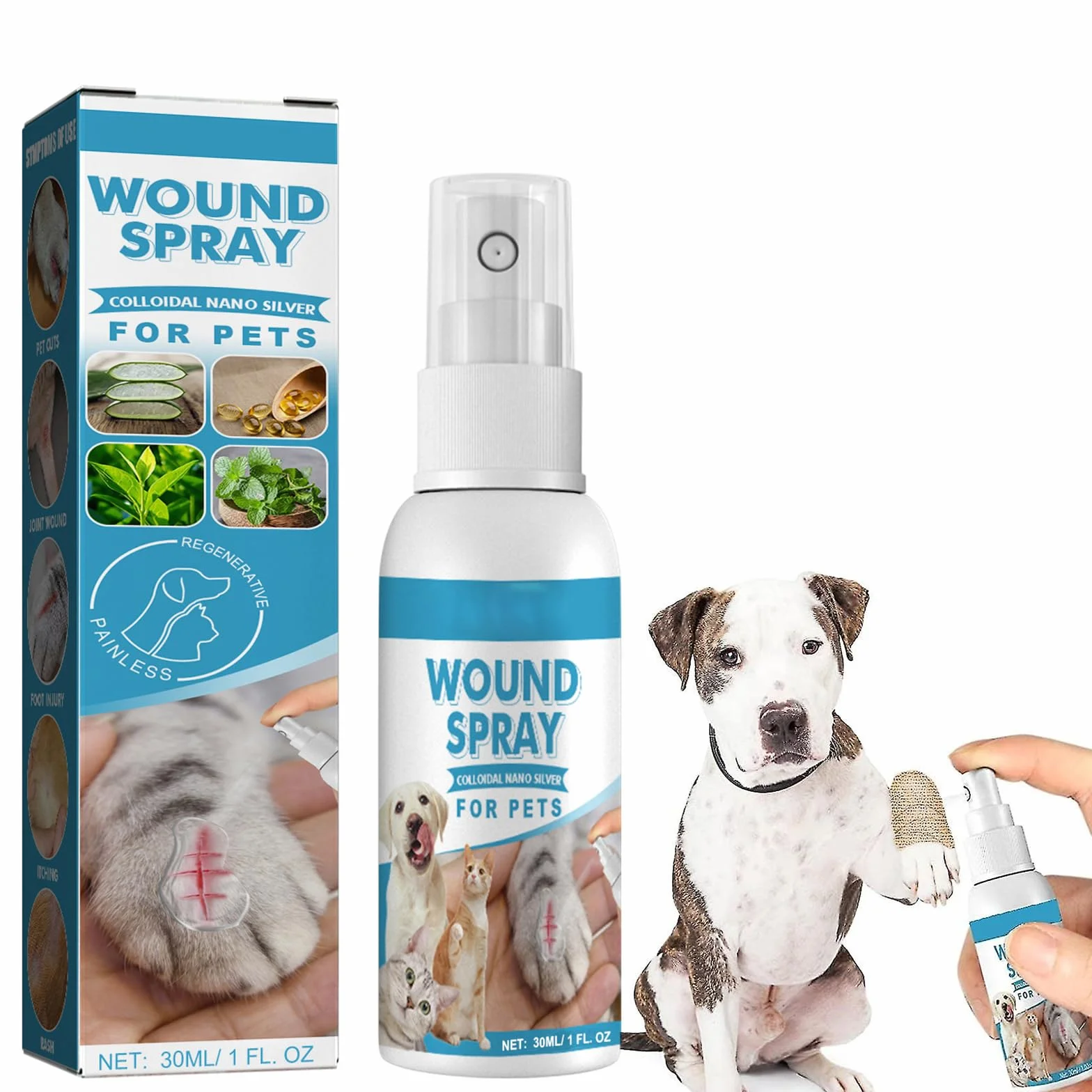 Spray Cicatrizzante per Cani,Spray per Ferite per Animali Domestici,Spray Antisettico per Cani e Gatti Ferite Cura,Spray per Cani e Gatti Ferite Cura,Pet Wound And Skincare Spray,30ml