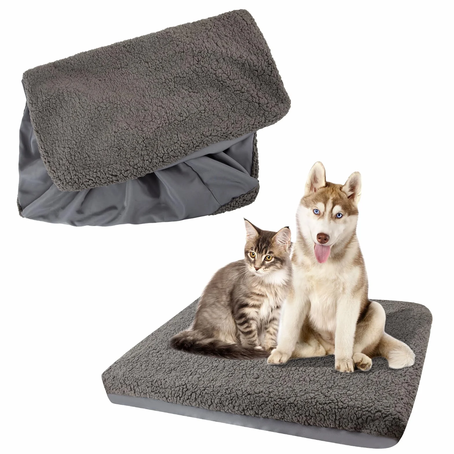 Coprimaterasso di Ricambio Impermeabile per Cani | Felpa Suave, Rimovibile & Lavabile | Solo Copertura | per Tappetino, Materasso Cani e Divano, Almohadilla,Coprisedili Cuccia(Grigio, 44" x 35" x 6")