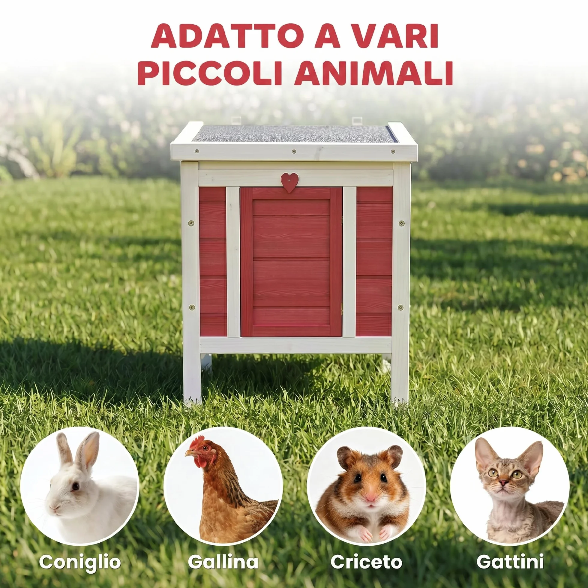 PawHut Gabbia per Conigli in Legno con Tetto Apribile in Asfalto, Conigliera con Rampa di Accesso Antiscivolo, 51x42x43 cm, Rosso
