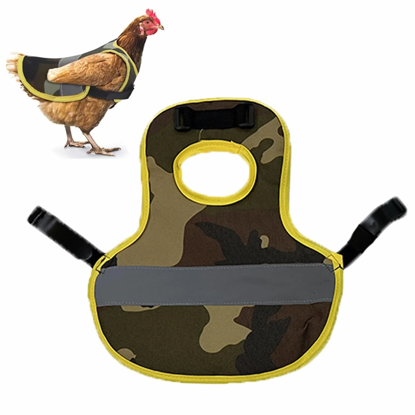 Giocattoli Pollo Sella pet Giubbotto Riflettente, Vestiti di Gilet Riflettente per Animali Domestici, Regolabili, Grembiule da sella Galline, Cinghie Elastich Gallina Costume (mimetico)