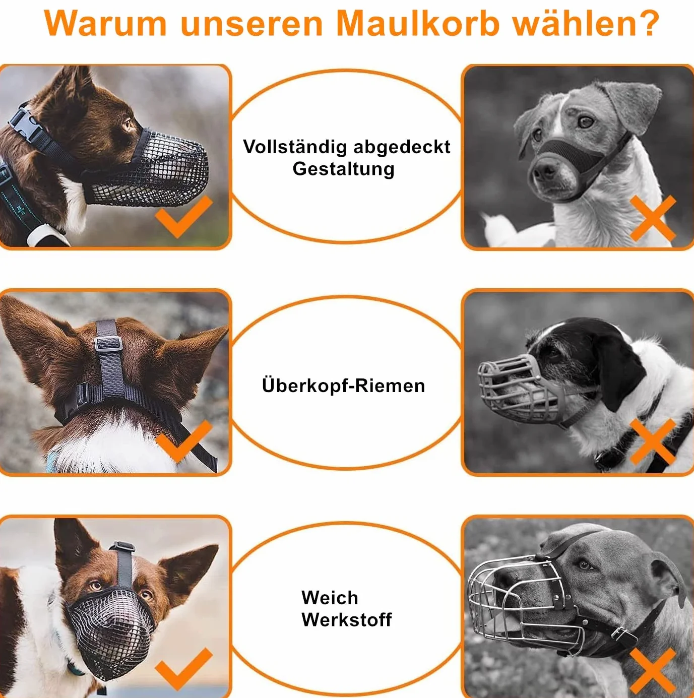 Museruola per Cani Con Rete Arrotondata, Traspirante e Regolabile - per Cani di Taglia Piccola, Media e Grande, Taglia M