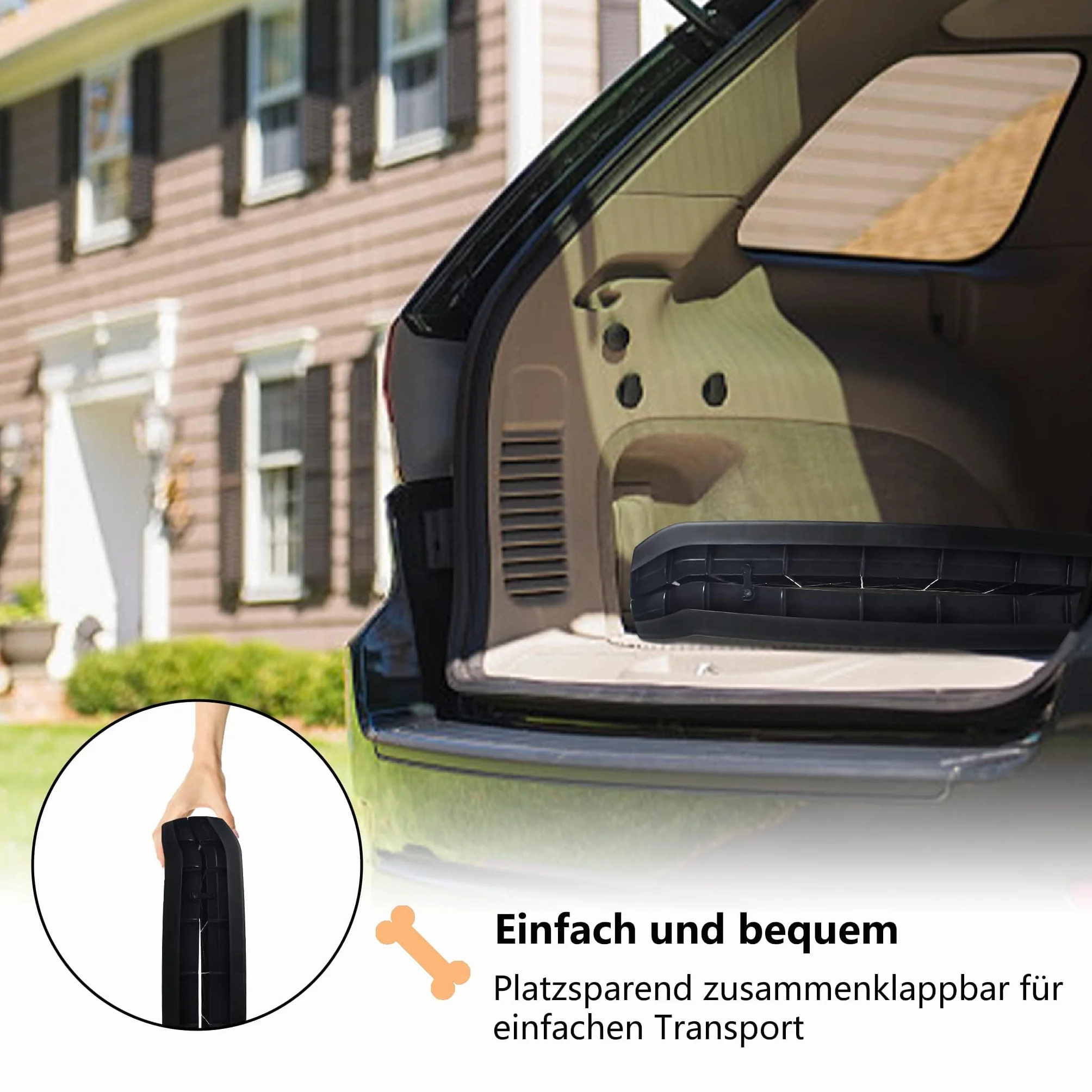 Aufun Rampa per Cani Pieghevole in Plastica per Bagagliaio per Auto Rampa per Animali Domestici Ingresso, Passerella Antiscivolo con Tampone in Gomma Fino a 90 kg, 156 x 40 cm Nero