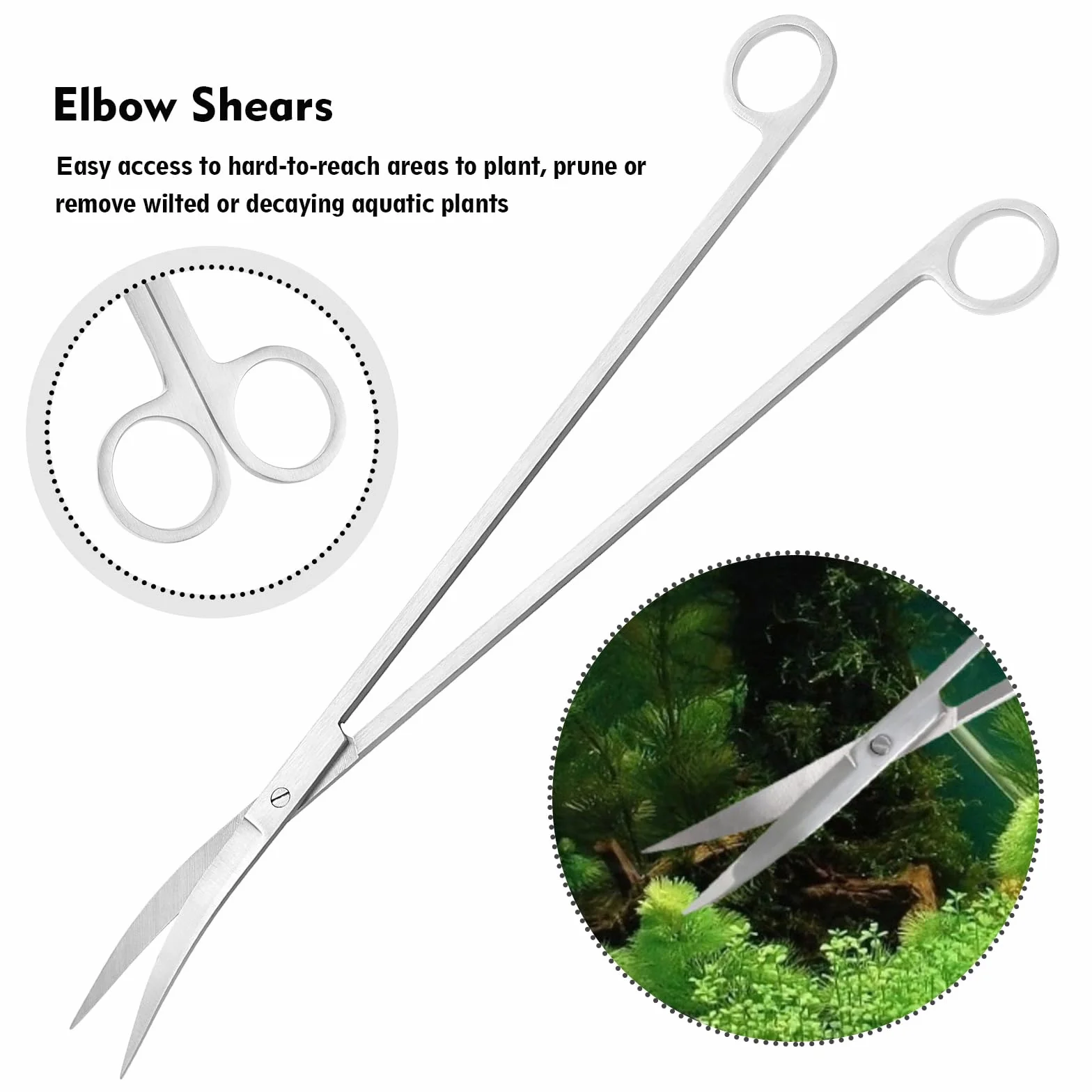Set di Attrezzi 6 in 1 per Acquario, in Acciaio Inox, Pinzette Lunghe Dritte e Curve, Forbici Dritte, Curve e a S