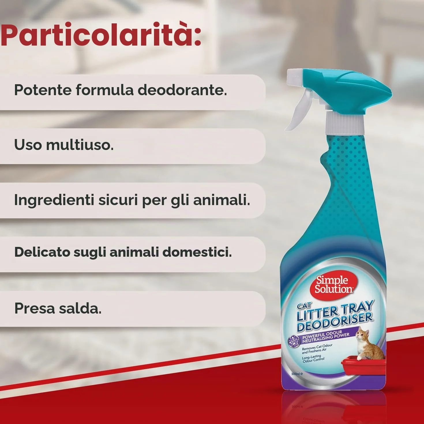 Simple Solution Eliminatore di odori per lettiere per Gatti con Pulizia enzimatica, 500 ml