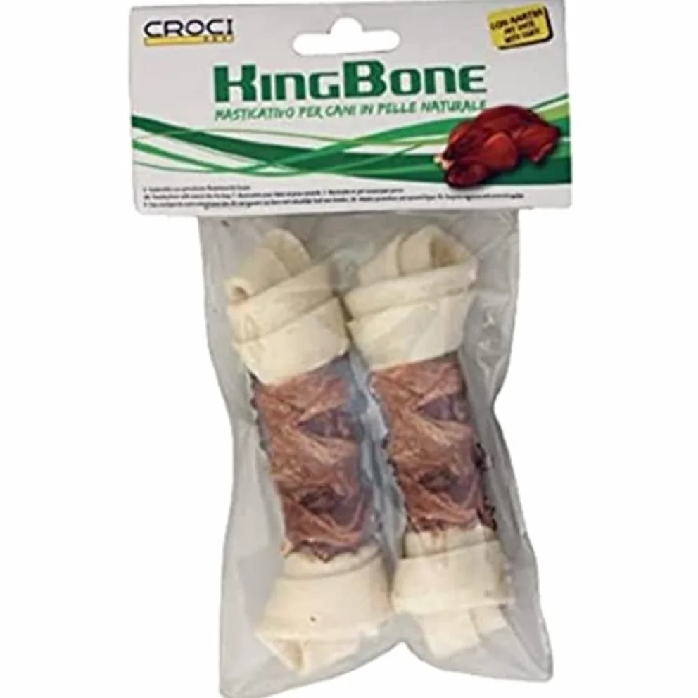 Croci Ossa con carne di Anatra Snack masticativo per cani in pelle bovina naturale dental stick pulizia denti 11 cm 2 pz