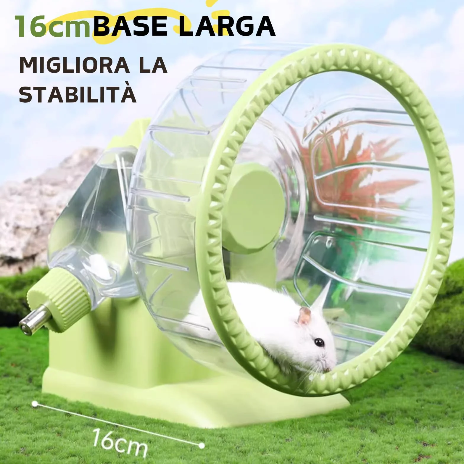 Ruota 4 in 1 per Criceto, Casa per Criceto con Ruota per Corsa, Ciotola per Cibo, Bottiglia d'Acqua e Nascondiglio, Giocattoli per Esercizio e Corsa per Piccoli Animali (Verde, 19.5cm)