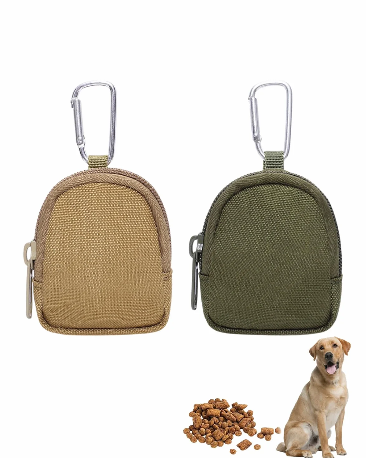 Sacchetti portatili per animali domestici da 2 pezzi in Piccola borsa per dolcetti, borsa da passeggio portatile, borsa per cani a mani libere (Colori militari e Fango)