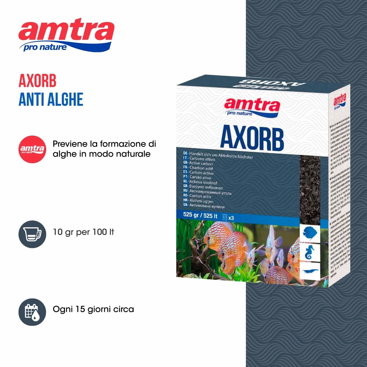 AMTRA AXORB - Carbone Attivo di Origine Minerale per acquari, Acqua cristallina, previene Gli odori, Formato 525 gr