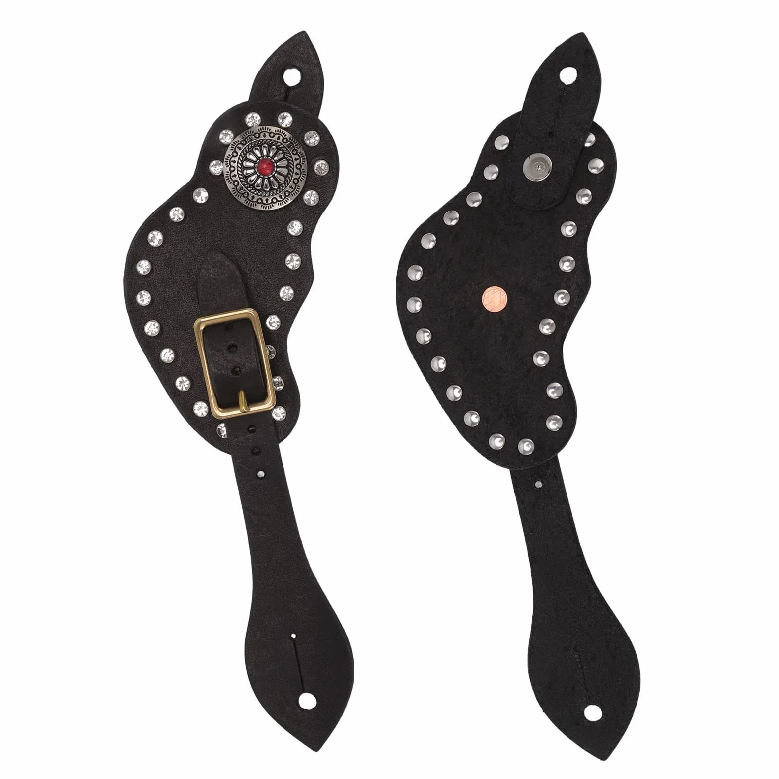 Fockety Cinghie di speroni, 9.8in Pelle di Mucca Robusto Durevole Chiusura in Metallo Lunghezza Regolabile Occidentale Spur Strap Western Vintage Spur Straps Western Womens