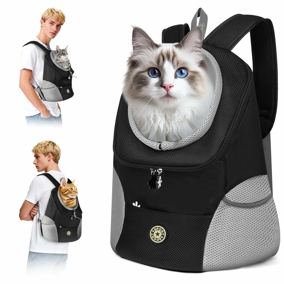 Zaino per Cani e Gatti Regolabile 6-9 kg Traspirante Portatile con Tasche Frontali