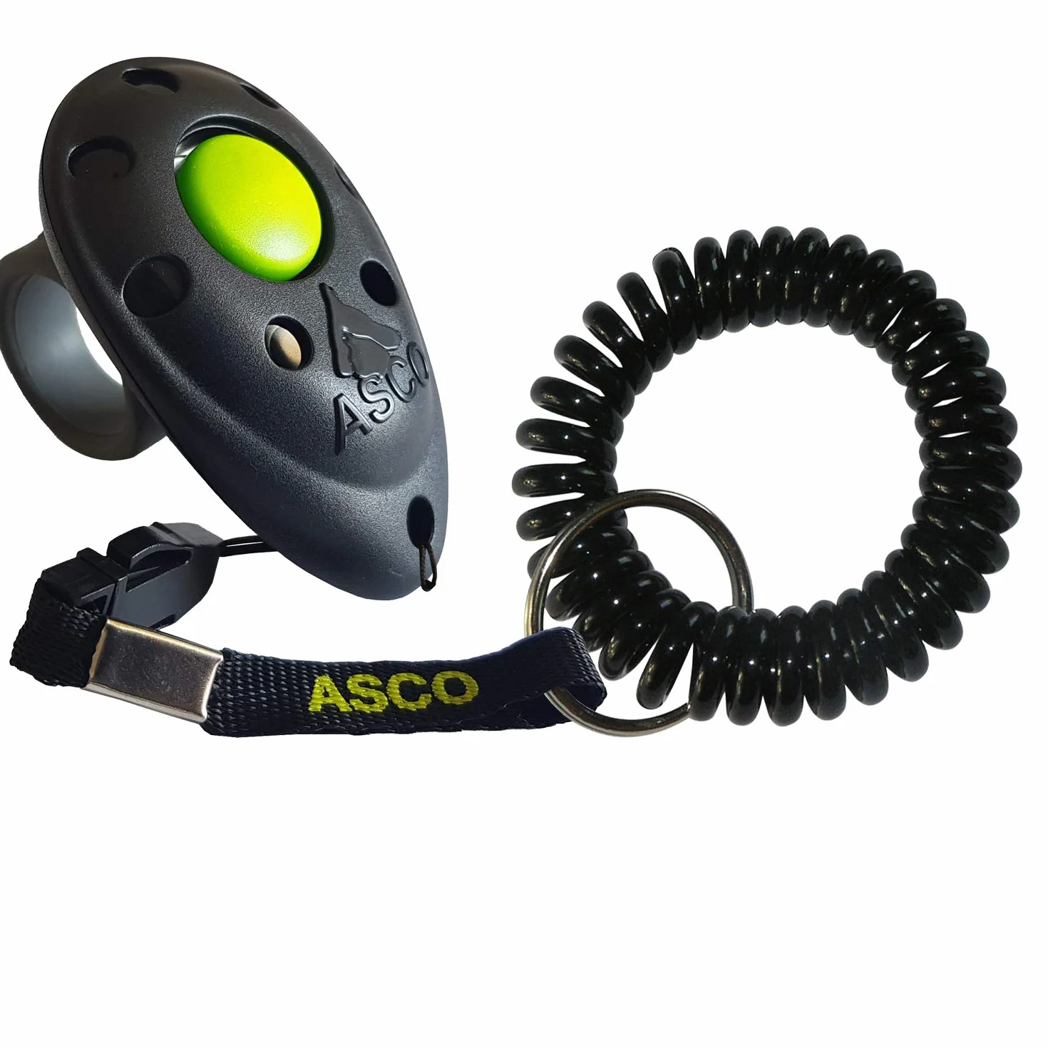 ASCO Clicker da Dito Premium con Bracciale a Spirale per clicker Training, clicker Professionale per Cani, Gatti e Cavalli, clicker per addestramento Cani, Nero AC01FS
