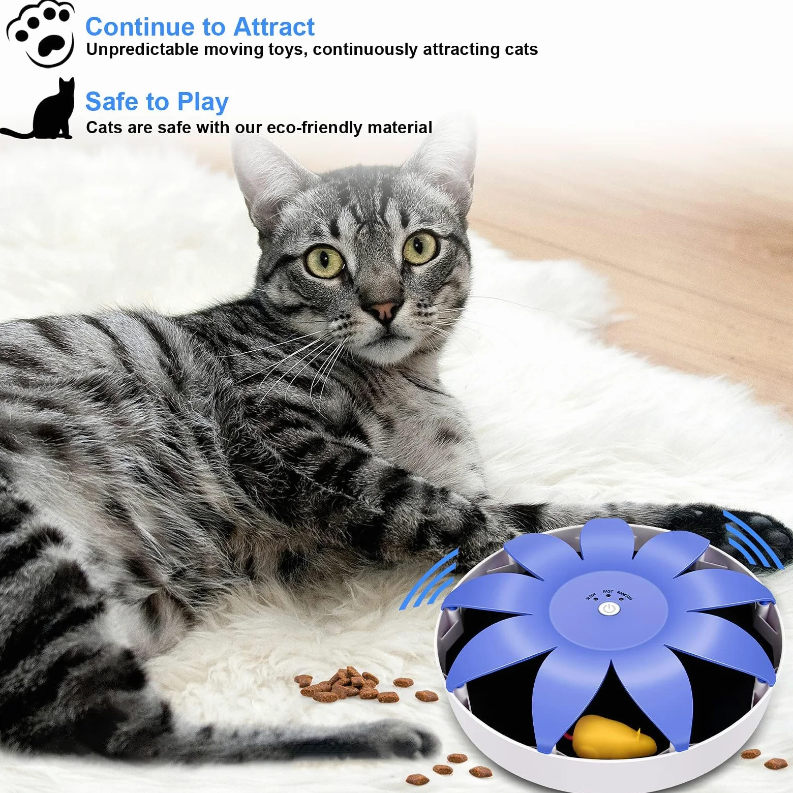 FluffyDream Giocattolo elettrico automatico per gatti, rotante, magnetico, interattivo, con mouse emulazionale, code soffici, giocattoli per gatti da interni, animali domestici, 24,5 x 24,5 x 6 cm