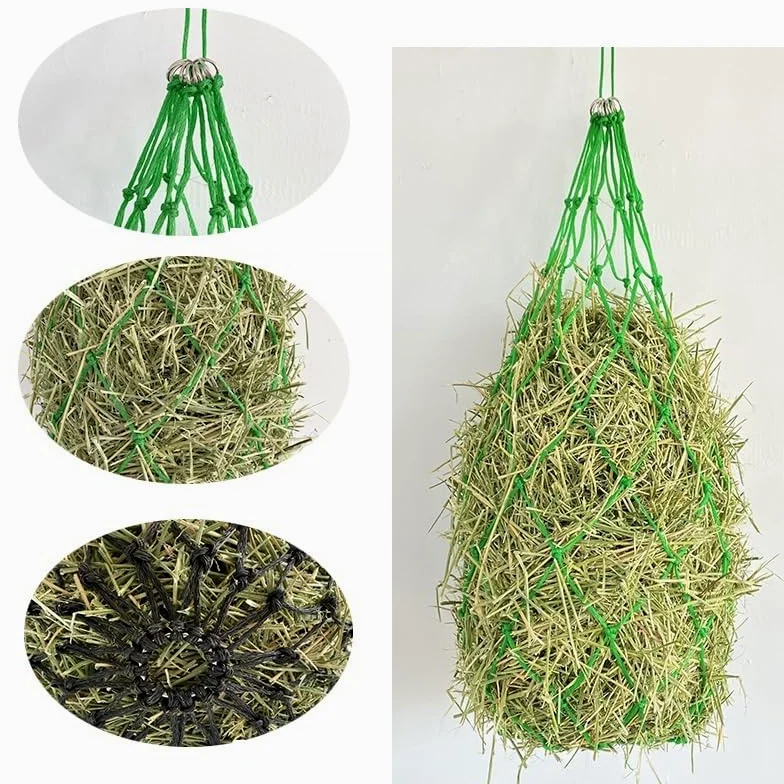 Rete per Fieno Cavalli Slow Feeder 36/40/50 pollici, Sacco Fieno Appeso a Maglia Stretta per Cavalli, Capre, Pecore(Green,50＂)