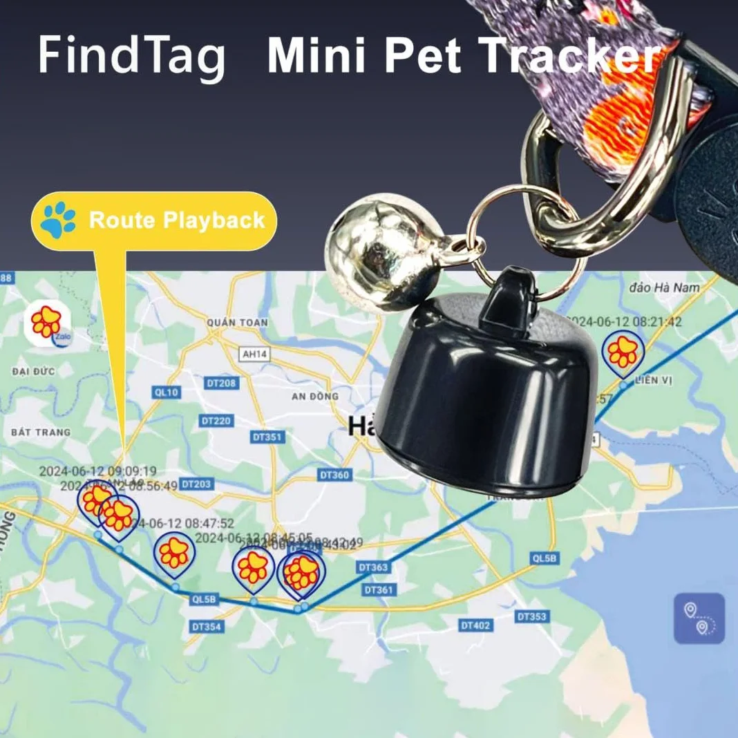 Mini GPS Tracker per Animali Domestici, Localizzatore Leggero Impermeabile per Cani, Gatti e Uccelli, Monitoraggio in Tempo Reale per iOS e Android