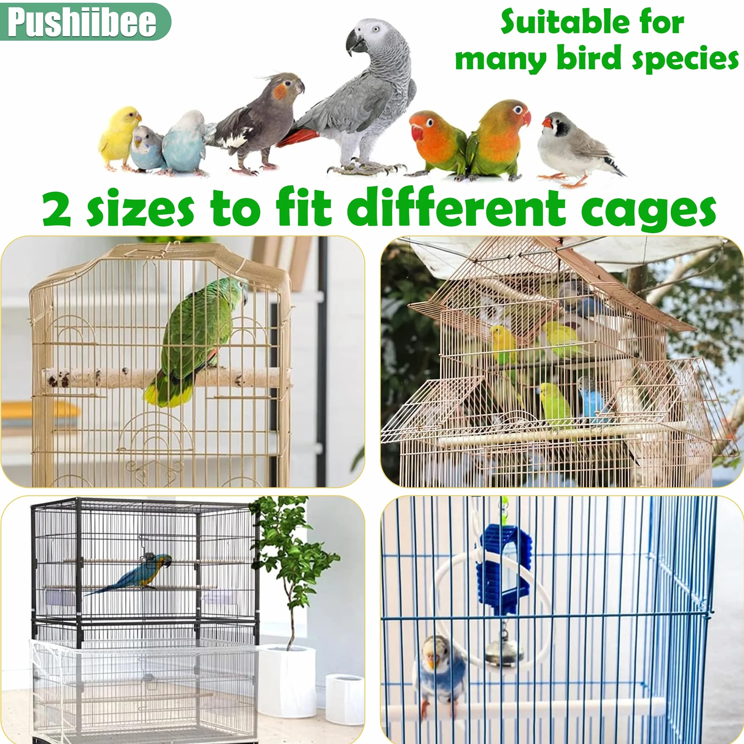 Copertura Gabbia Per Uccelli, 4 Pezzi Raccoglisemi Per Gabbia con Velcro, 2 Misure Rete In Nylon Riutilizzabile Per Pappagalli Copri Gabbia Per Gabbie Rotonde e Quadrate