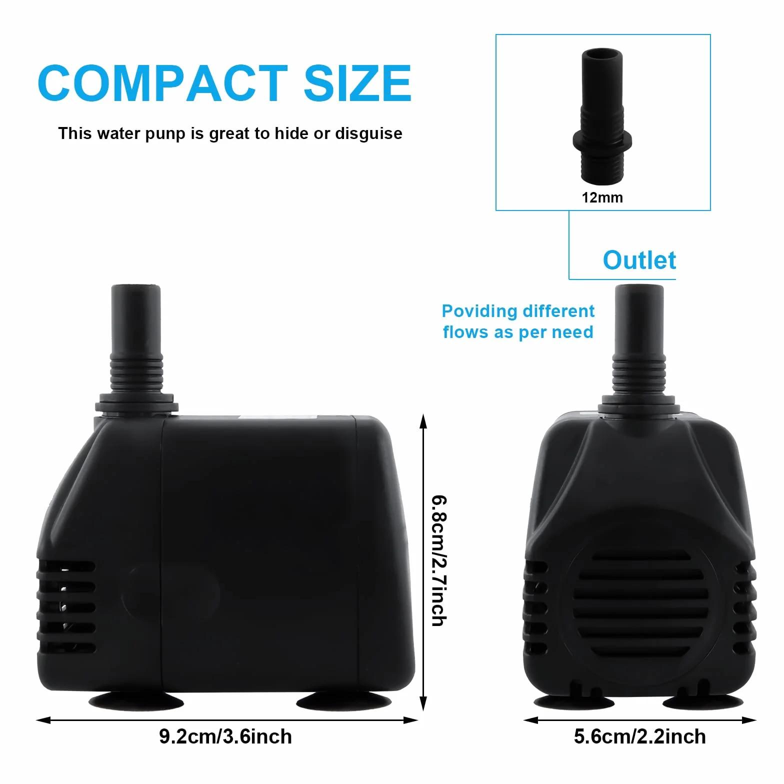 Pompa sommergibile per stagno, pompa per laghetto, 1000 l/h, pompa per acquario, giardino, con 4 potenti ventose (20 W)