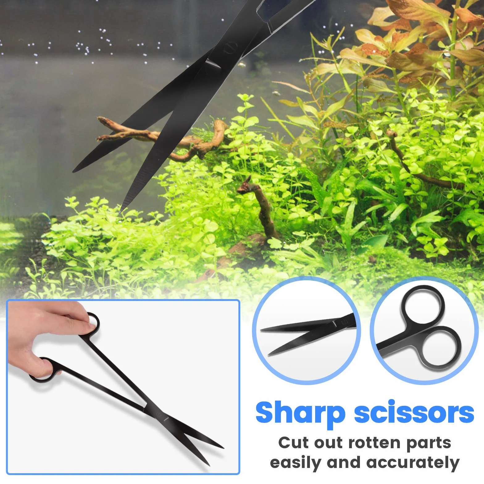 Ulikey Strumenti per Acquario, 7 in 1 Acciaio Inossidabile Acquario Dtrumento, Acquario Dtrumento di Pulizia, Pinzette Scissor Spatola Attrezzo del Acquari E Pesci Starter Kit