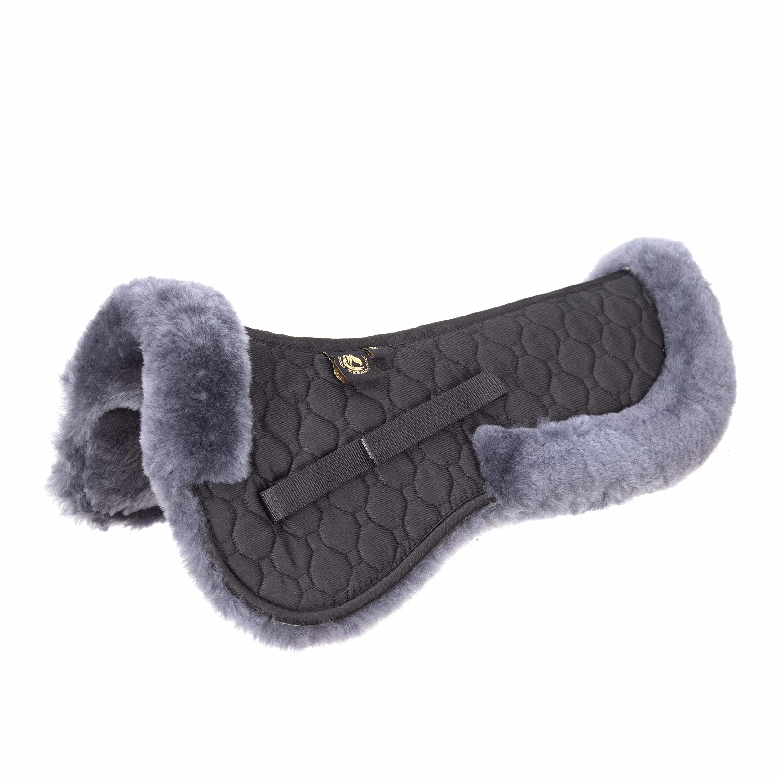 Cuscino per sella in pelliccia di agnello, con bordo in pelliccia, completamente foderato, in pelliccia di agnello, senza colonna vertebrale (media (56 cm), nero)