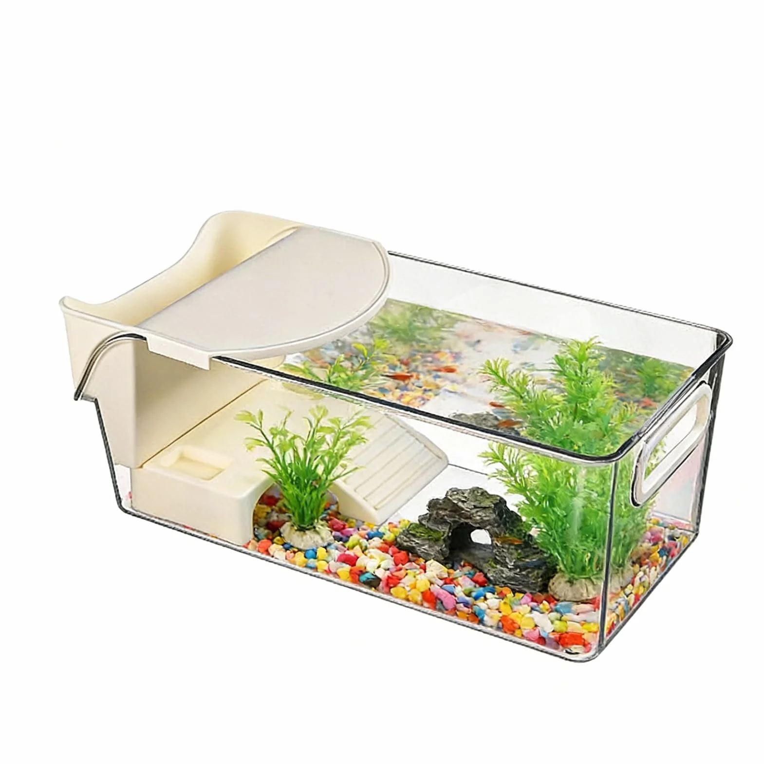 Acquario per Tartarughe Acquatiche | Vasca per Rettili | Habitat Trasparente con Zona Basking per Piccoli Animali Gechi Pesci Anfibi