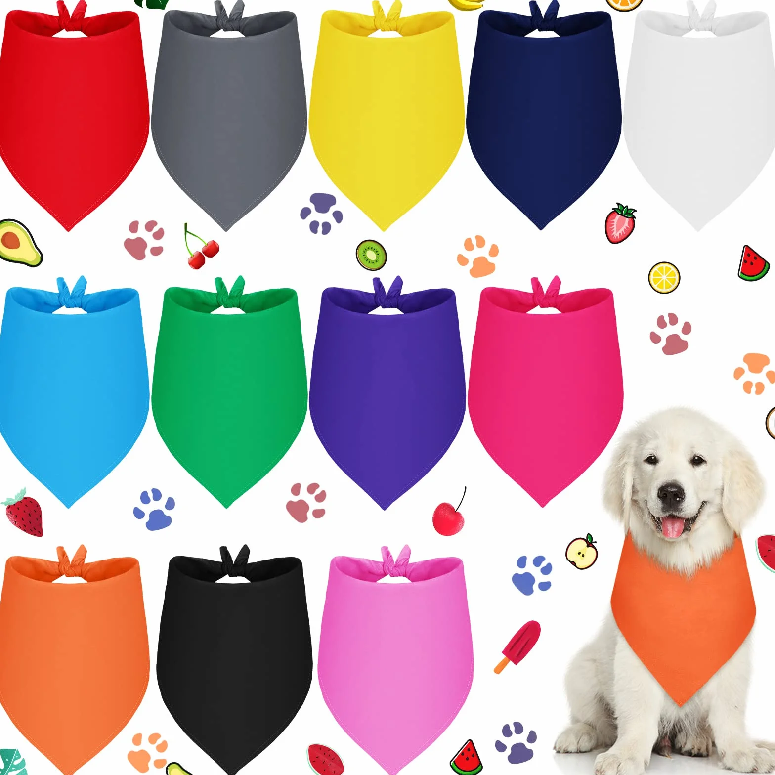 Bandane per cani in tinta unita 12 pezzi, regolabili, lavabili, rosse, triangolari