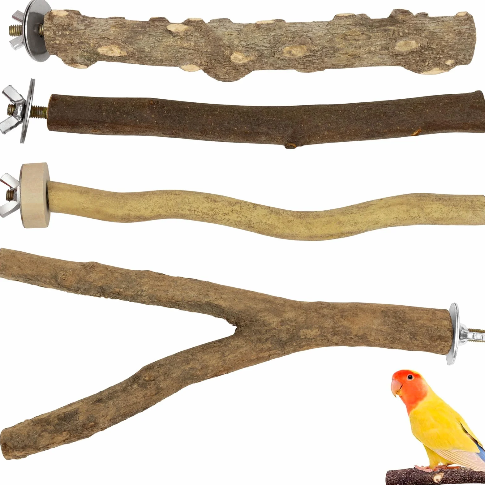 4 Pz Posatoi per Uccelli, Posatoi in Legno, Ramo D'uva Naturale Giocattolo per Pappagalli per Uccelli, Trespolo Posatoio Supporti per Uccelli in Legno Naturale per Piccolo Medi Pappagalli