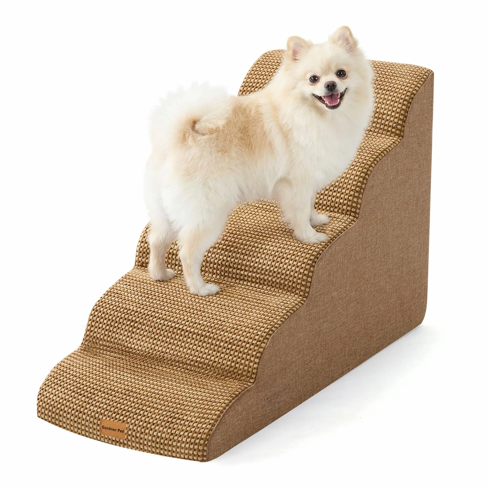 Gardner Pet Scala per Cani Piccoli 5 Gradini, Scaletta per Cani Lavabile Alta 55 cm, Rampina in Schiuma con Rivestimento Antiscivolo e Impermeabile per Letto, Divano e Auto, Marrone
