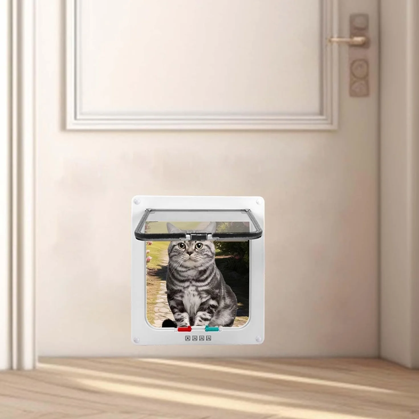 Sportello per Gatti, Porta per Gatti e Cani, 4 vie chiusura per porta per animali domestici (XL: 28 x 25 x 5,5cm) (XL)