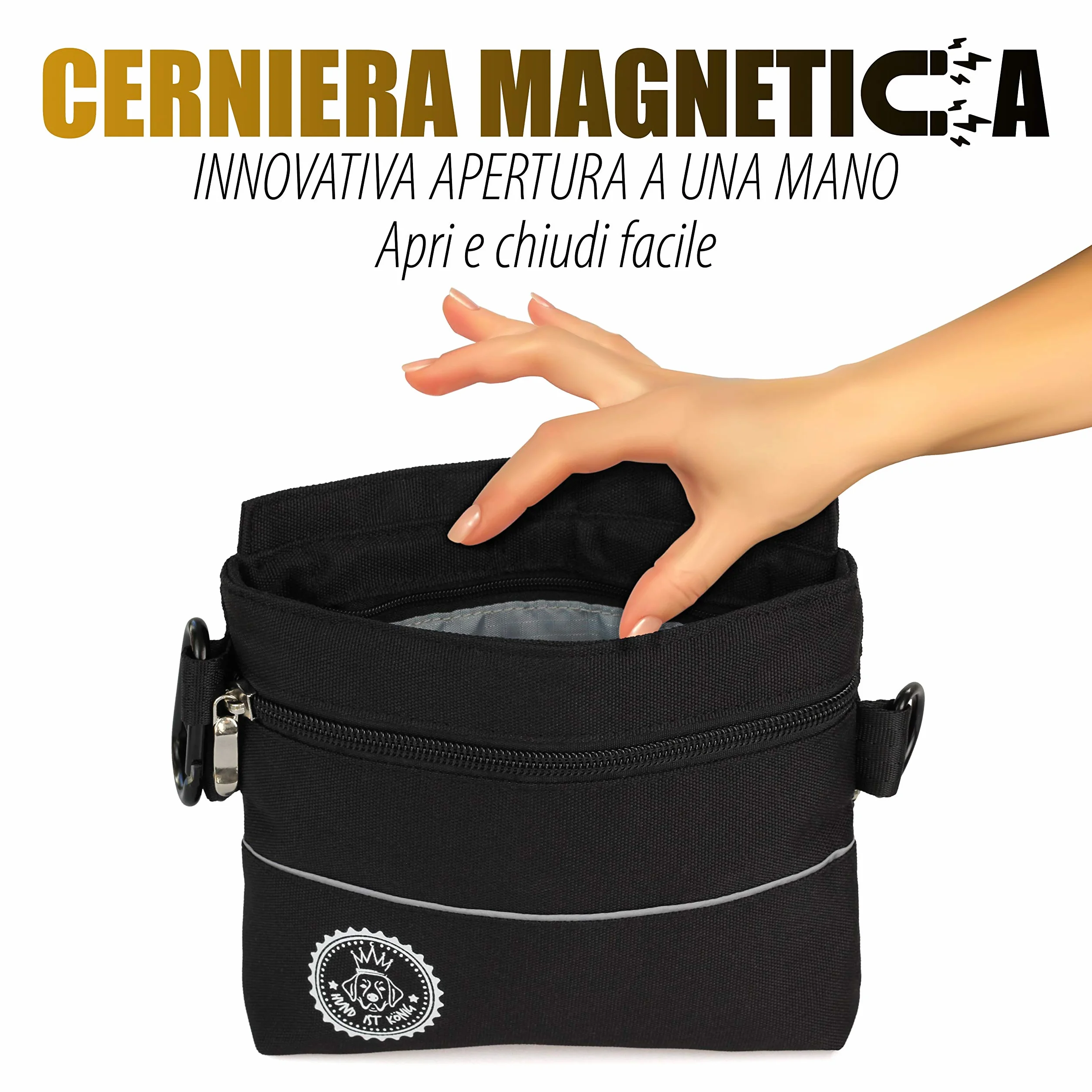 Borsa per premietti cane con tasca magnetica a una mano, 2 tasche con cerniera, tasca interna rimovibile, cinghia per spalla imbottita, moschettone gratuito, perfetto per addestramento agility canino