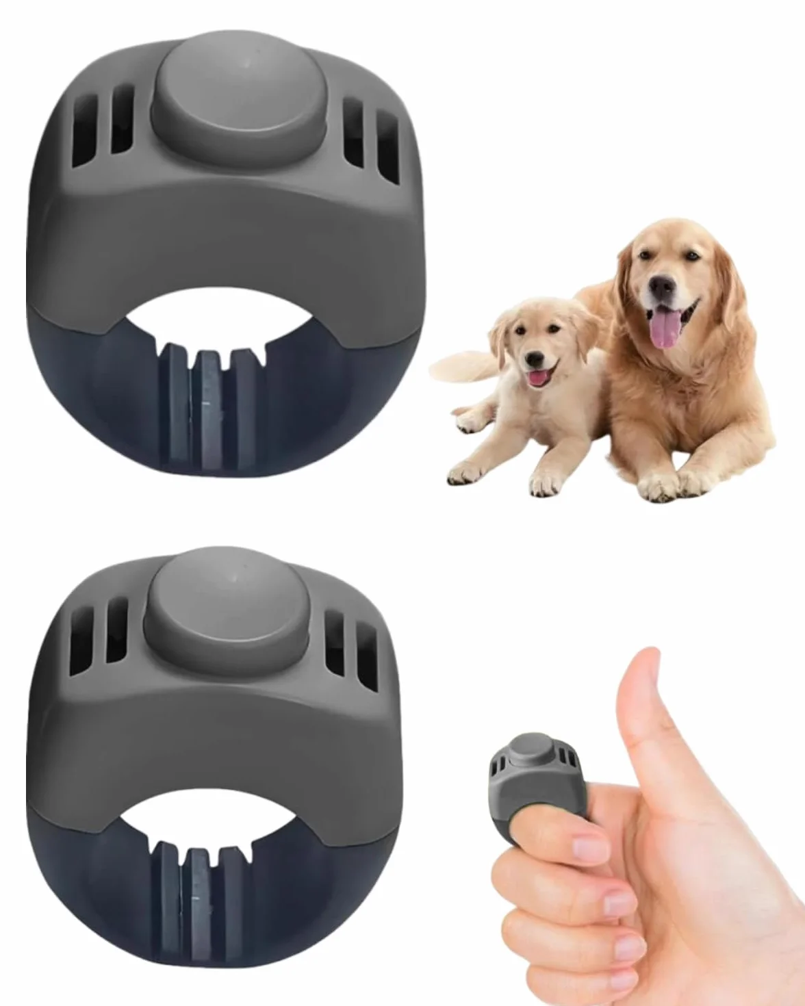 2 Pezzi Clicker per Cani con Anello da Dito - Accessorio Pratico per l'Addestramento di Cani, Gatti e Cavalli (19mm/21mm)(Grigio)