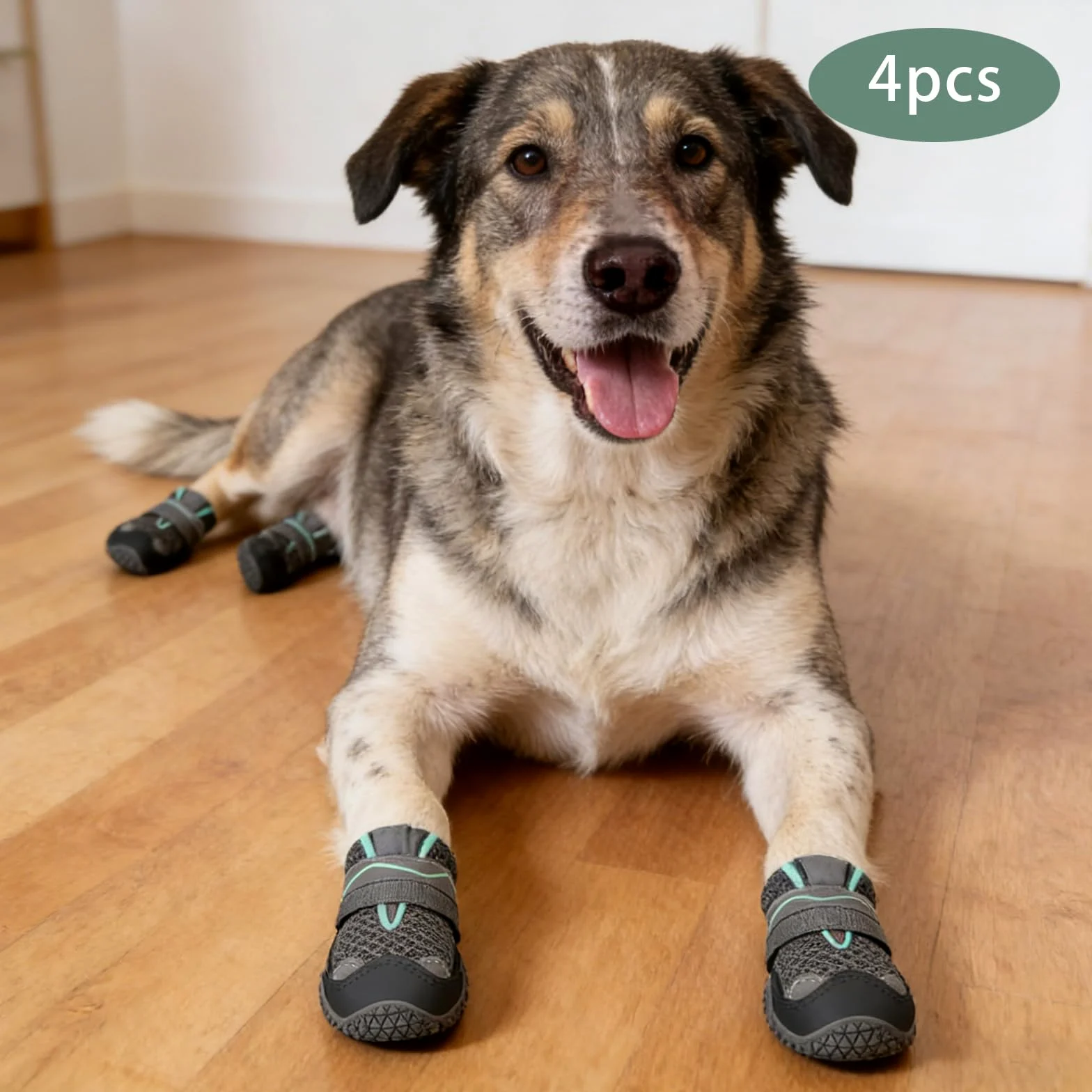 Calzini antiscivolo per cani, scarpe da cane, 4 pezzi, 5,5 cm | Stivali Cane,Poliestere Pelle Gomma,con Strisce Riflettenti Traspirante,Per Passeggiata,Cani Piccoli,Cani Medii