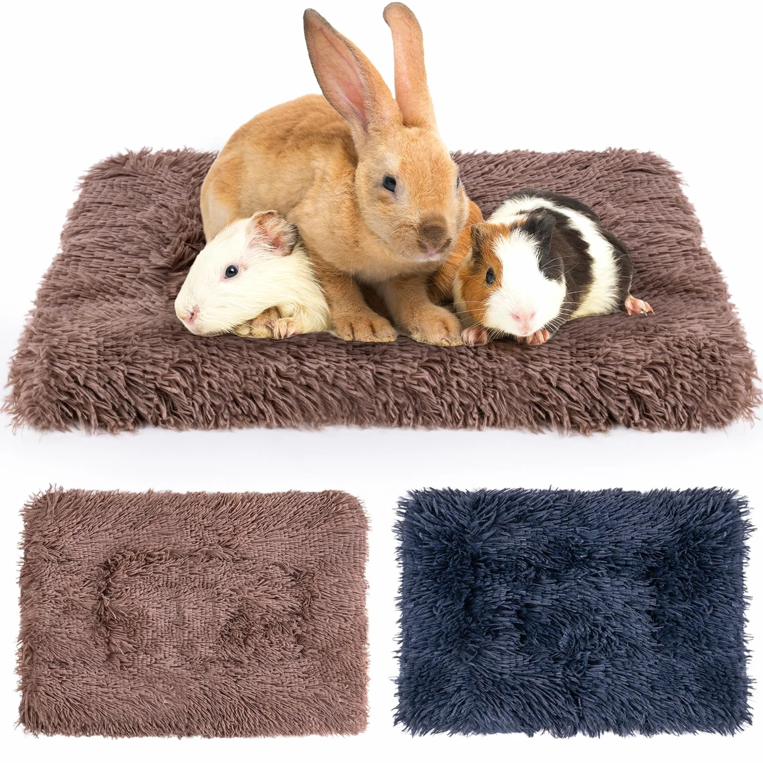 MICOOYO 2 tappetini per piccoli animali domestici, soffice cuccia in pile per conigli, porcellini d'India, scoiattoli e criceti (grigio, marrone, 49 x 32 cm)
