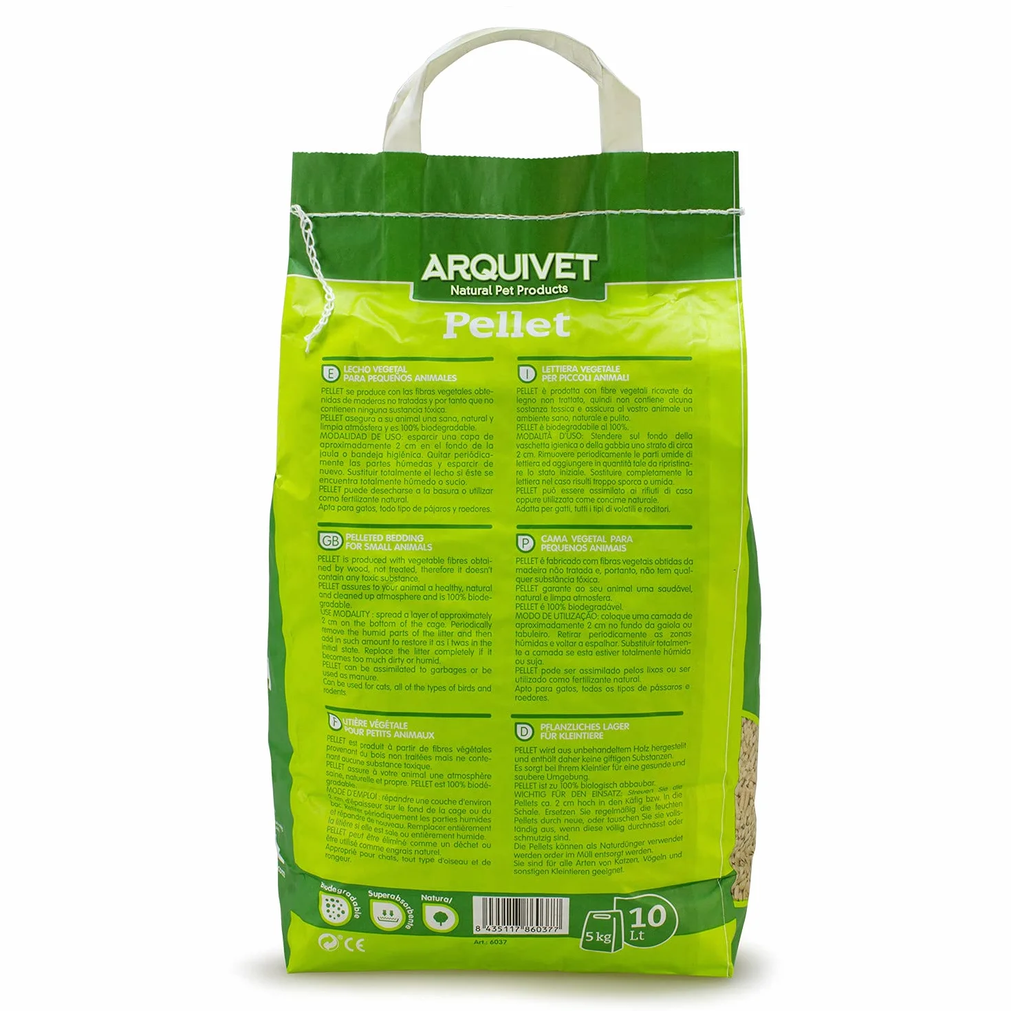 ARQUIVET Pellet - Lettiera igienica naturale, vegetale, biologica per gatti e piccoli roditori mammiferi - Biodegradabile - Assorbe liquidi e cattivi odori