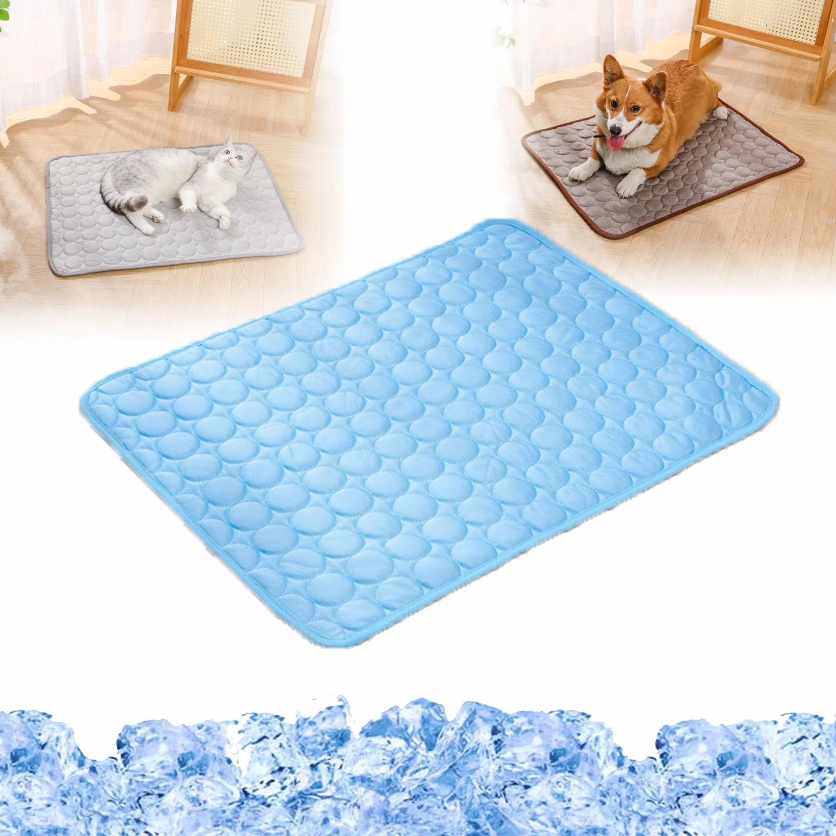 Generico Pet Ice Silk Self Ma, Non-Slip Summer Cooling Mat for pet, Foldable Summer Reusable Pets Cool Bed, Washable & Portable Pet Soft Pad, for Small Medium Large Dogs and Cat (Blue,X-Large)