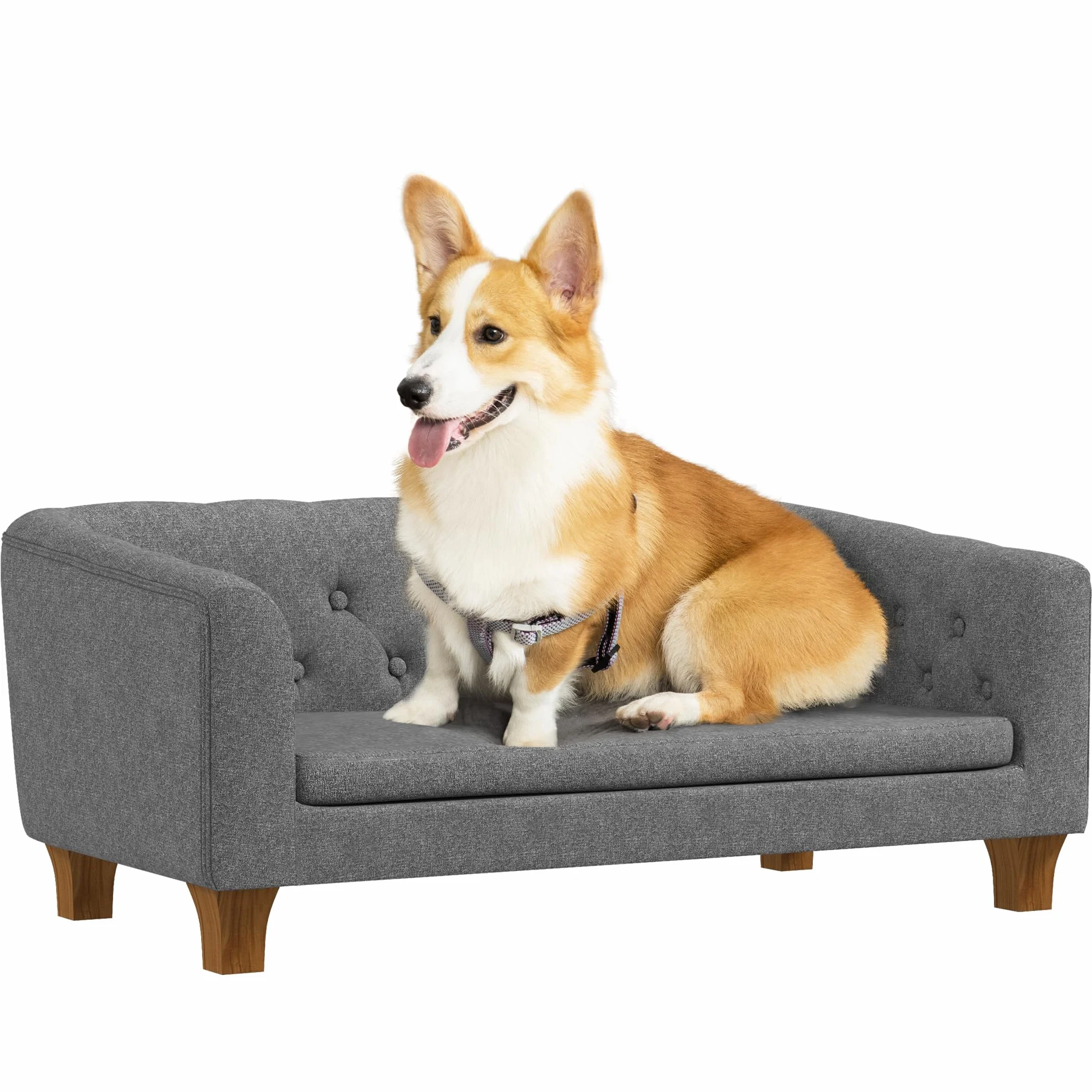 PawHut Divano per cani e gatti, divano rialzato per cani di piccole e medie dimensioni, con cuscino morbido rimovibile, installazione semplice, 96 x 60 x 42 cm, grigio
