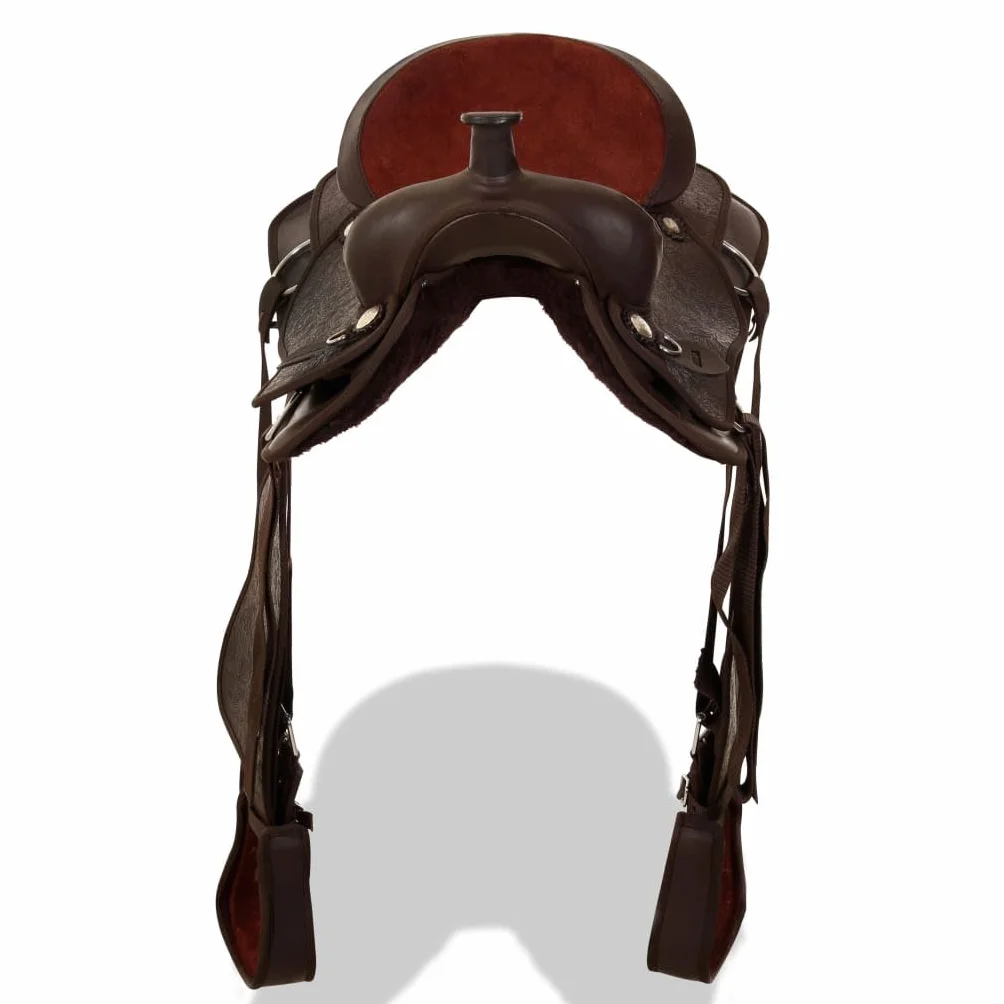 Sella Western Testiera e Pettorale in Vera Pelle 17" Marrone,Articoli sportivi,Ricreazione all'aperto,Equitazione,Finimenti per cavalli,Selle-91349