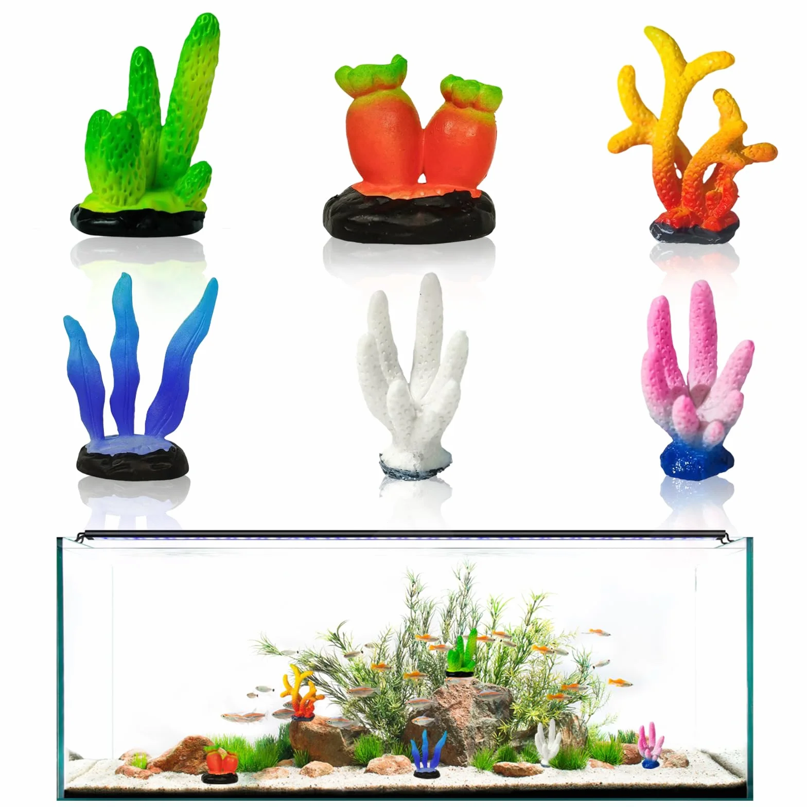 Corallo Artificiale PVC Acquario Decorazione Marina Colorata 6 Pezzi Set