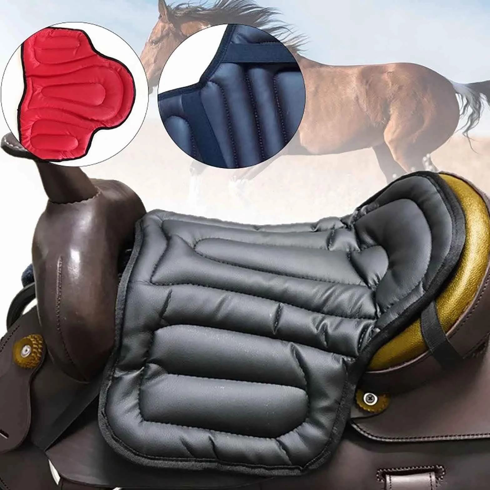 Sella Western (45 * 55 Cm), Sella per Cavallo, Ispessente/Resistente all'Usura, Assorbimento degli Urti/Antiscivolo, Realizzata in Memory Foam PU, per Tutte Le Selle,Brown