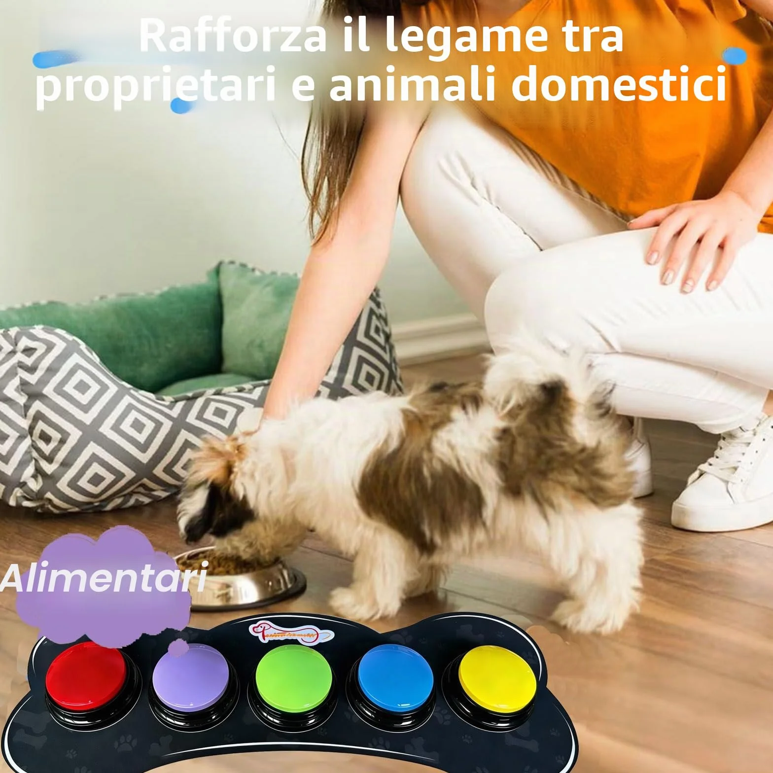 Set di 5 pulsanti per cani multicolori con tappetino in gomma per la comunicazione, tasti parlanti per cani con 50 adesivi, tasti per animali domestici, addestra il tuo cane a dire