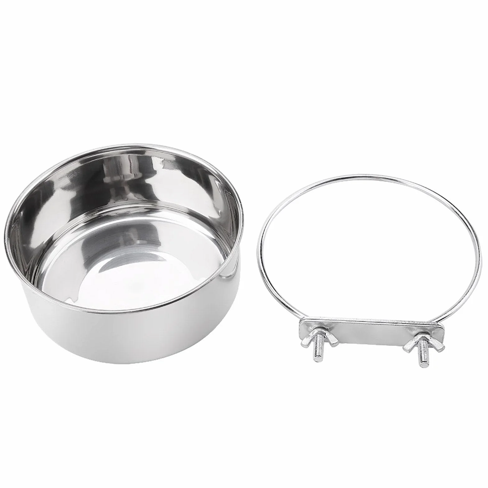 Appendere cibo regolabile acqua cibo ciotola di alimentazione in acciaio inox pappagallo parrocchetto alimentatore gabbia per uccelli accessorio bere tazza(L)