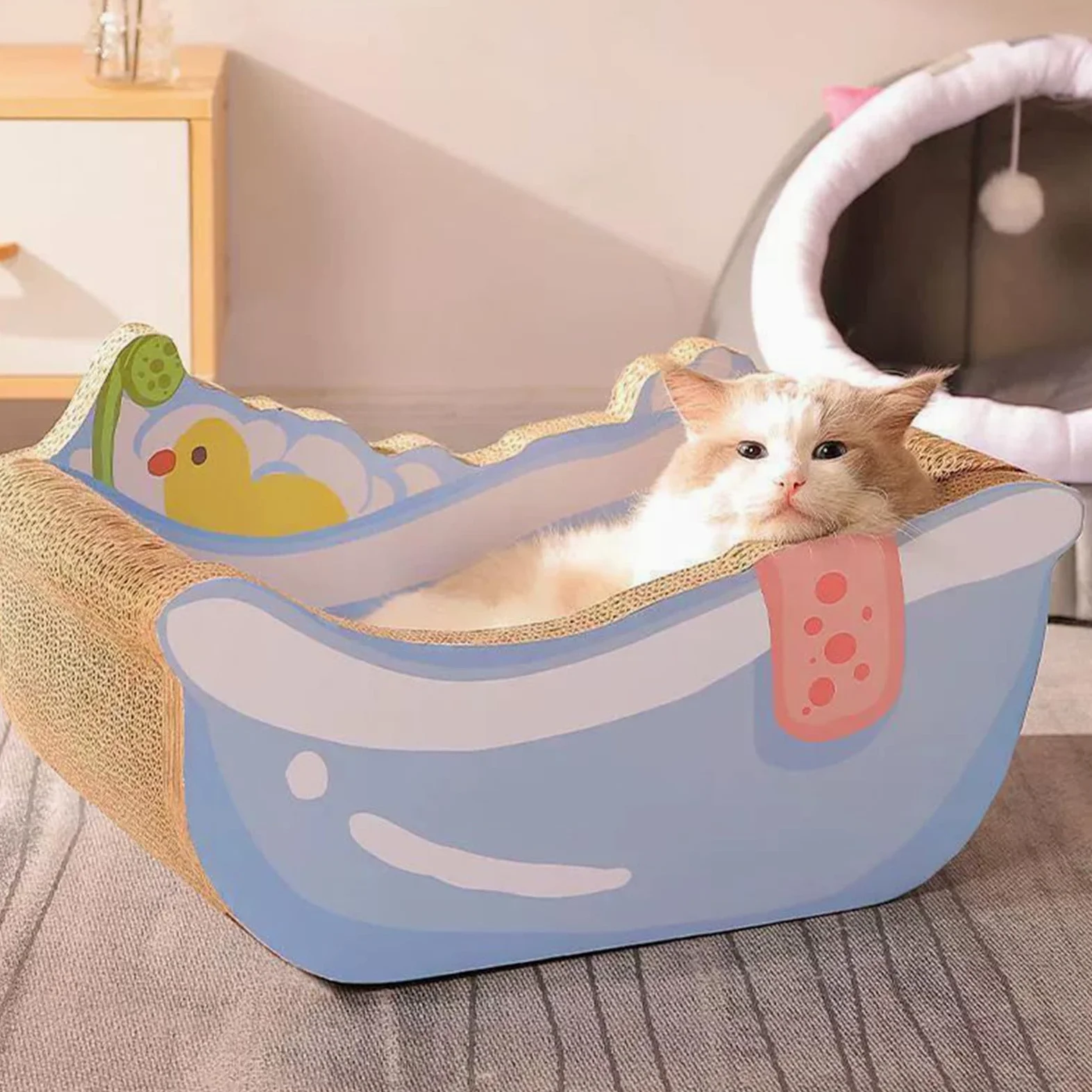 Cuccia Per Gatti Piccola Rilassante in Cartone Ondulato | Cuccia Calmante A Forma Di Vasca Da Bagno Per Animali Domestici Calmante Sonno Interno Decorazione Casa Soggiorno Balcone