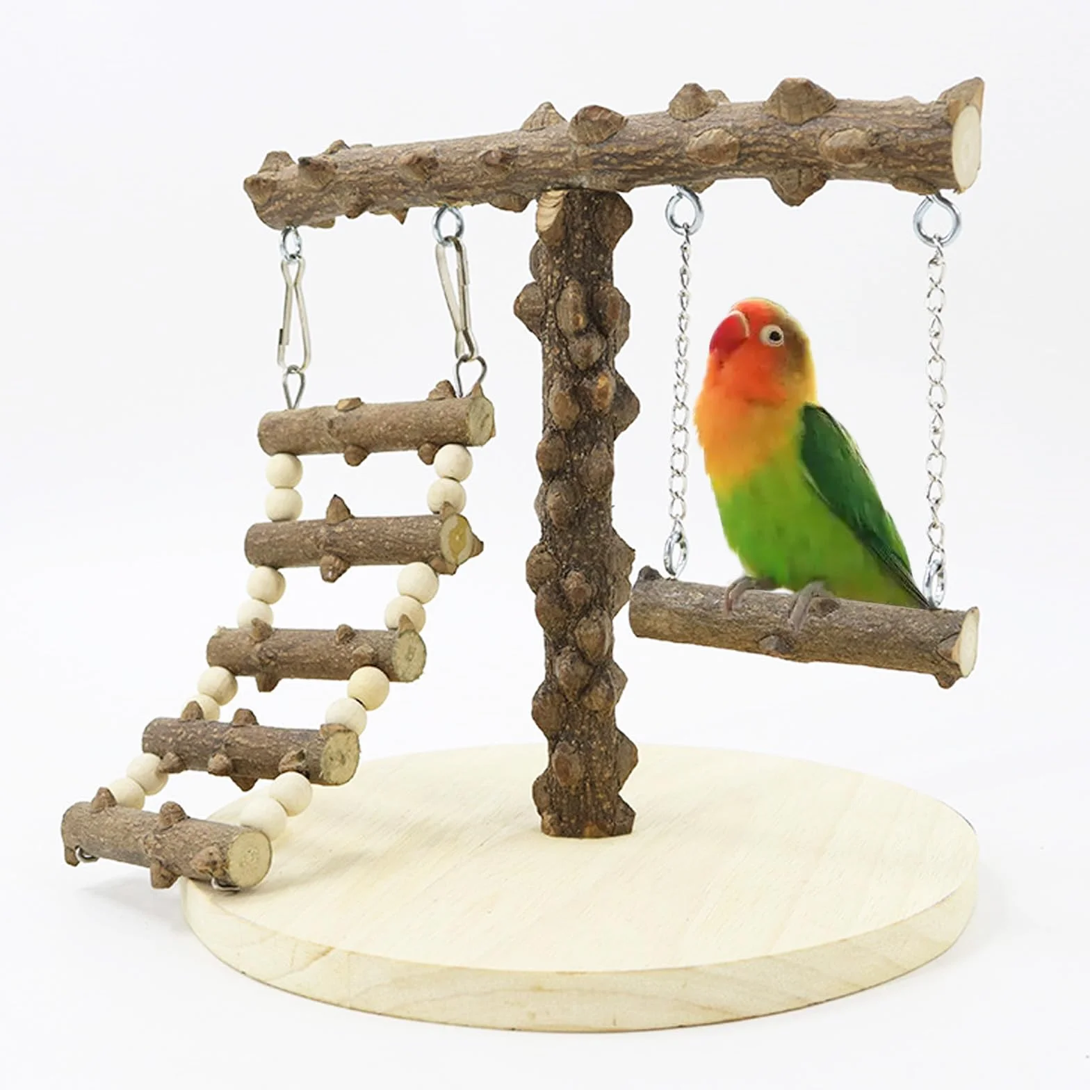 Parrot Playstand in Legno - Parco Giochi per Pappagallo con Scala e Altalena per Uccelli