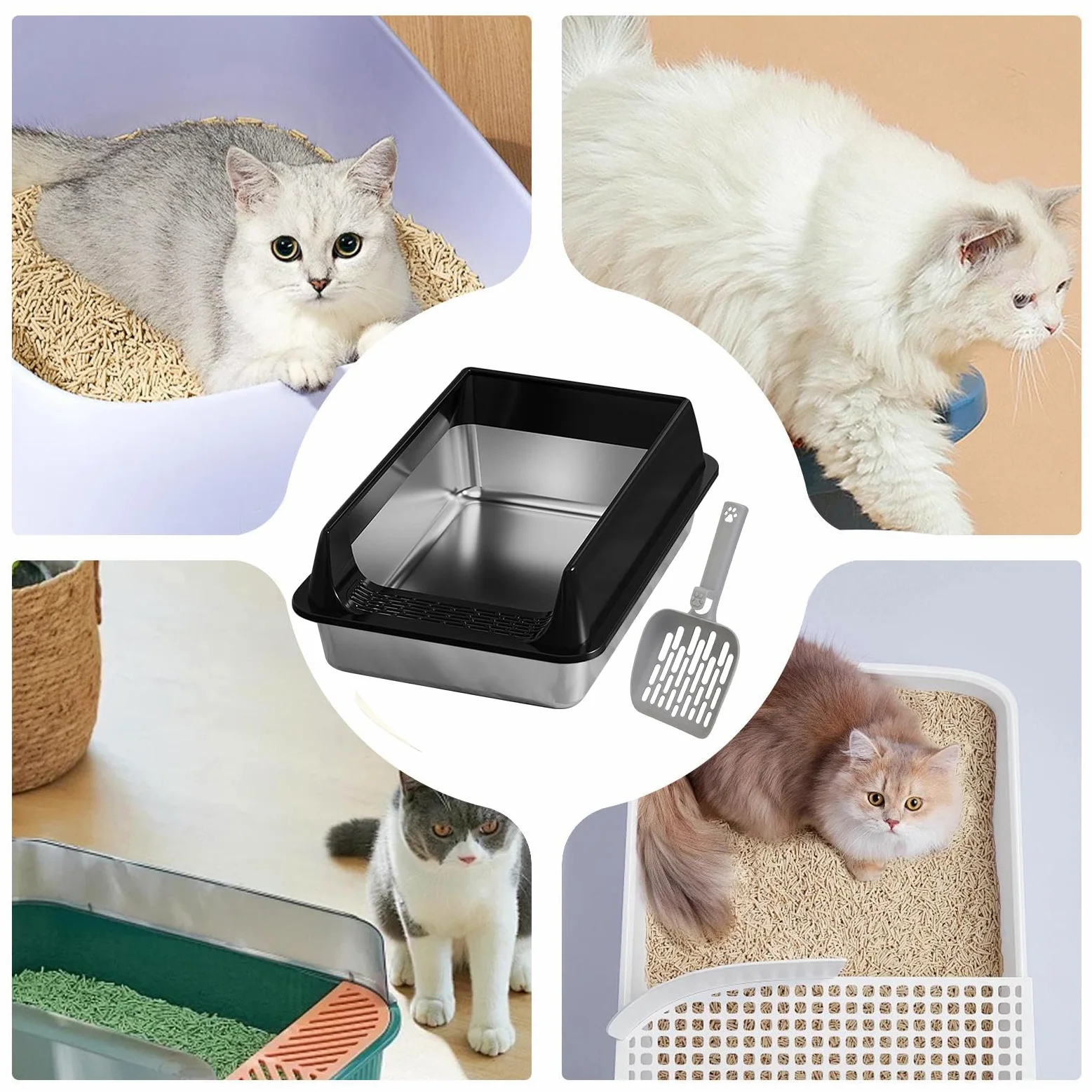 Lettiere per Gatti felini anti-perdite di urina piccoli e grandi facili da | Lettiera per in acciaio inossidabile antispruzzo con per Appartamento, Balcone, Terrazzo, Giardino, Forniture e