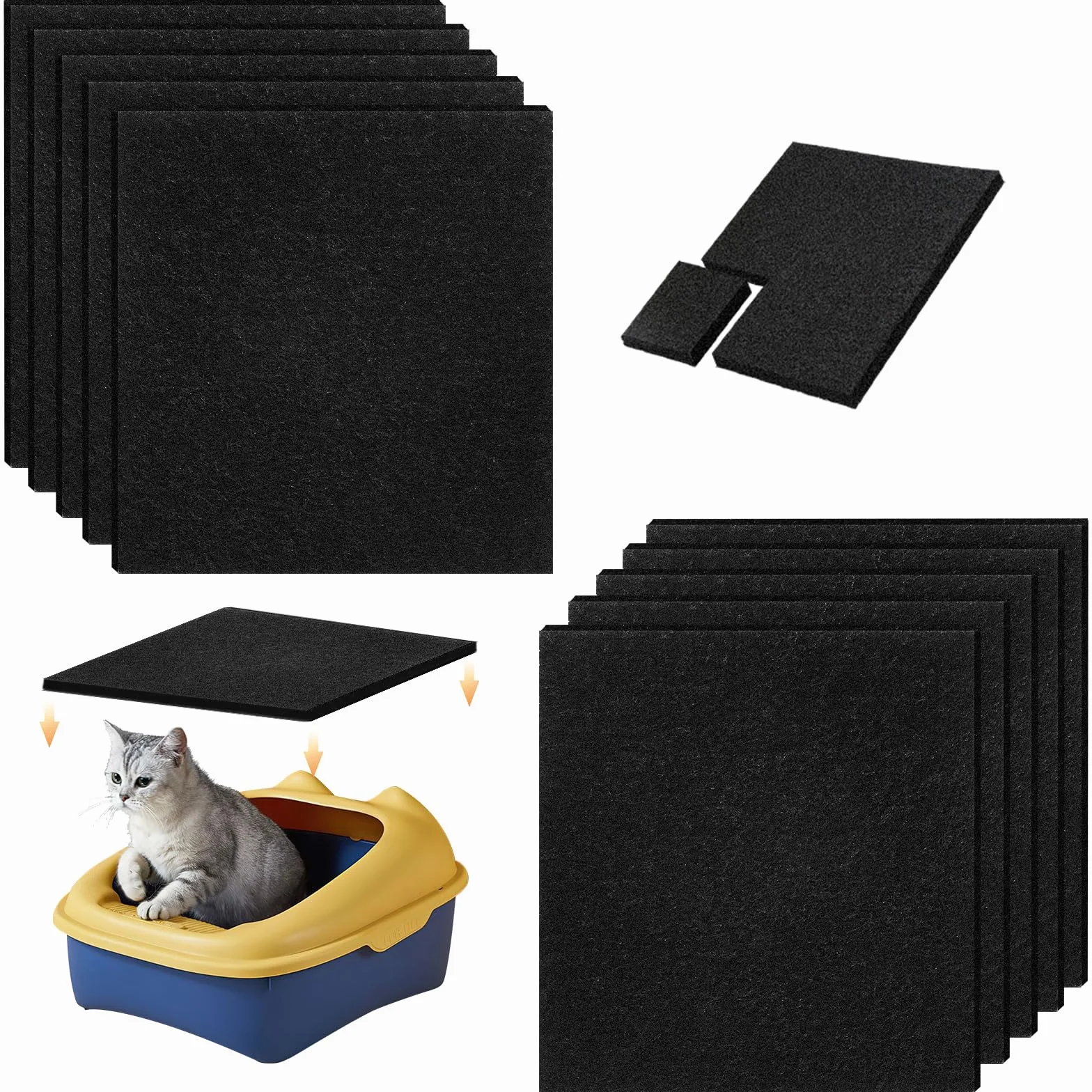 Dadabig 20 filtri di ricambio per lettiera per gatti, filtri al carbone per lettiera con cappuccio per gatti lettiera per WC lettiera filtri di ricambio per filtri odori 10,5 x 11,5 x 0,5 cm