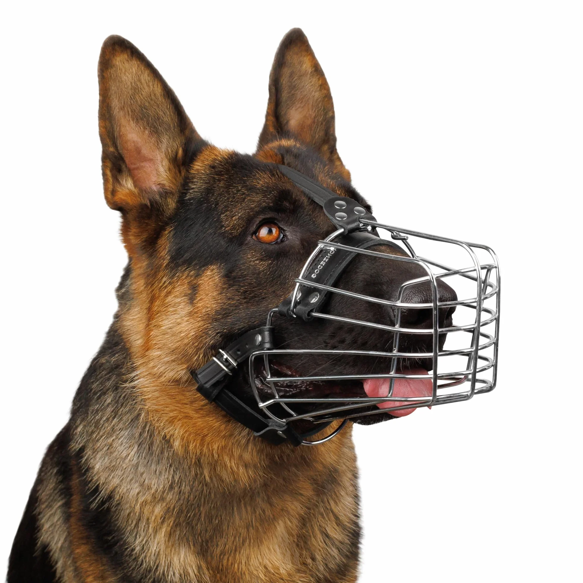 BRONZEDOG Museruola per cani in filo metallico per cani di taglia media e grande, regolabile, durevole, cestino in metallo per mordere, masticare, abbaiare (L)