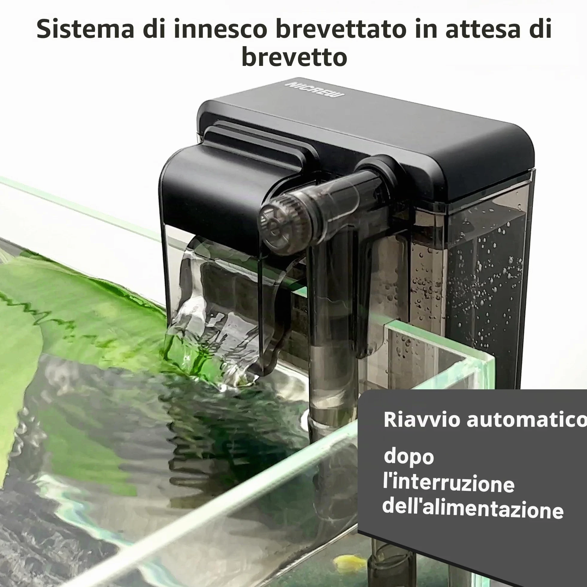 NICREW Filtro sottile per acquario, silenzioso, filtro esterno per acquari fino a 20 l, flusso regolabile, 160 LPH, 3 W