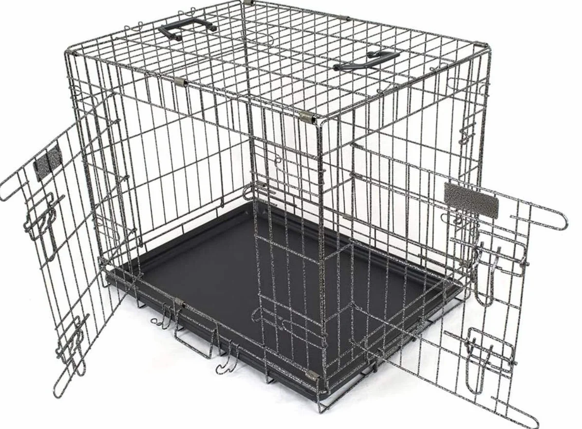 Pet's Solution - Kennel Trasportino Cani, Gatti o Pappagalli, in Metallo, Pieghevole, con Vassoio alla Base, Apertura Frontale - 60x42,5x50 cm