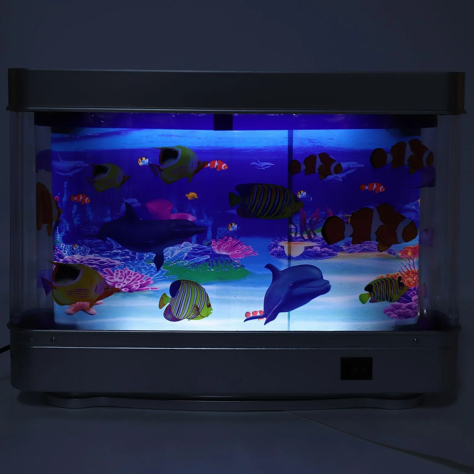 Acquario artificiale per pesci finti, 5V Mini acquario artificiale decorativo con pesci tropicali in movimento lampada multifunzionale con spina mobile per camera da letto e ufficio