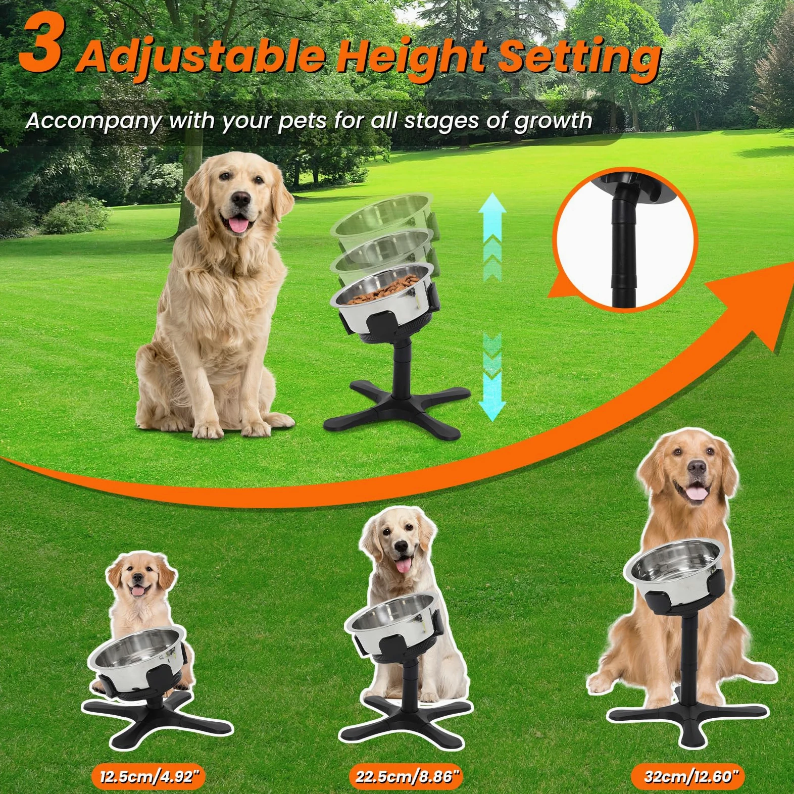 Ciotole Rialzate per Cani Grandi, Porta Ciotole per cani, 3 Altezze & Angoli Inclinazione, Compatibile Con Ciotole In Acciaio Inossidabile & Per cani Medi E Grandi