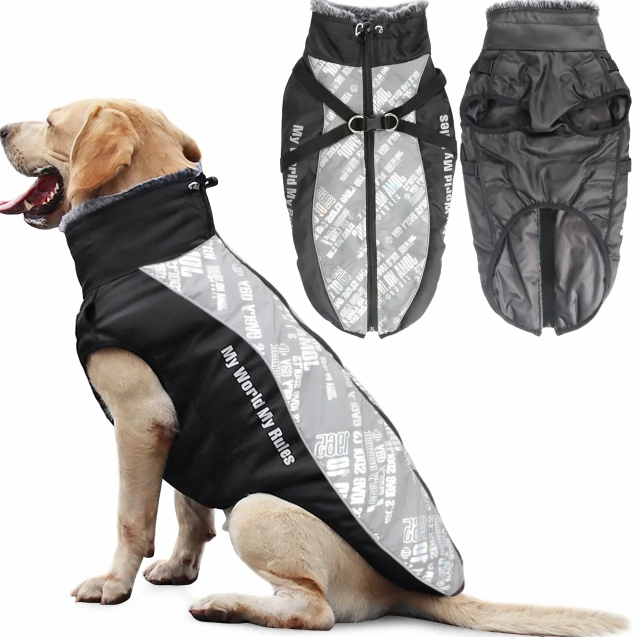 Idepet Cappotto per Cani Giacca Calda, Animali Domestici Riflettenti Sport all'Aria Aperta Abbigliamento per Cani Impermeabile Gilet per Cani di Taglia Media con Foro per Imbracatura