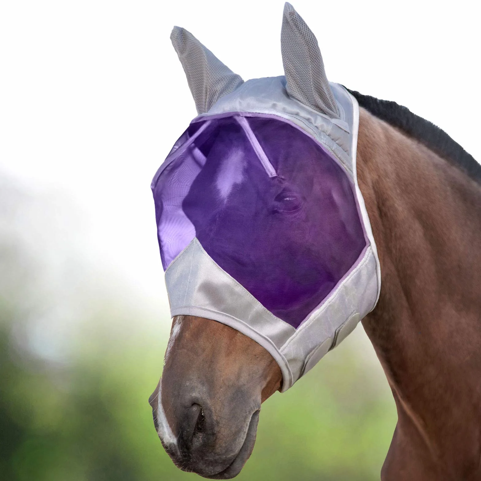 Harrison Howard CareMaster Maschera Anti-Mosche per Cavallo UV Protezione Argento/Viola